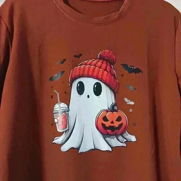Ghost and coffee Halloween Fall long sleeve soft tshirt. Size xl. - Picture 2 of 3